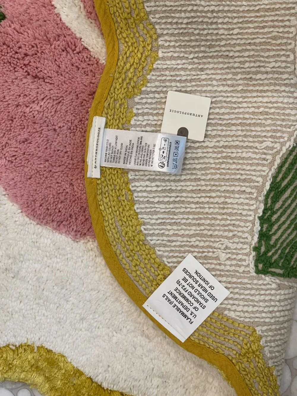 Anthropologie Floral Scalloped Cotton Bath Mat NWT Pink Green Mustard